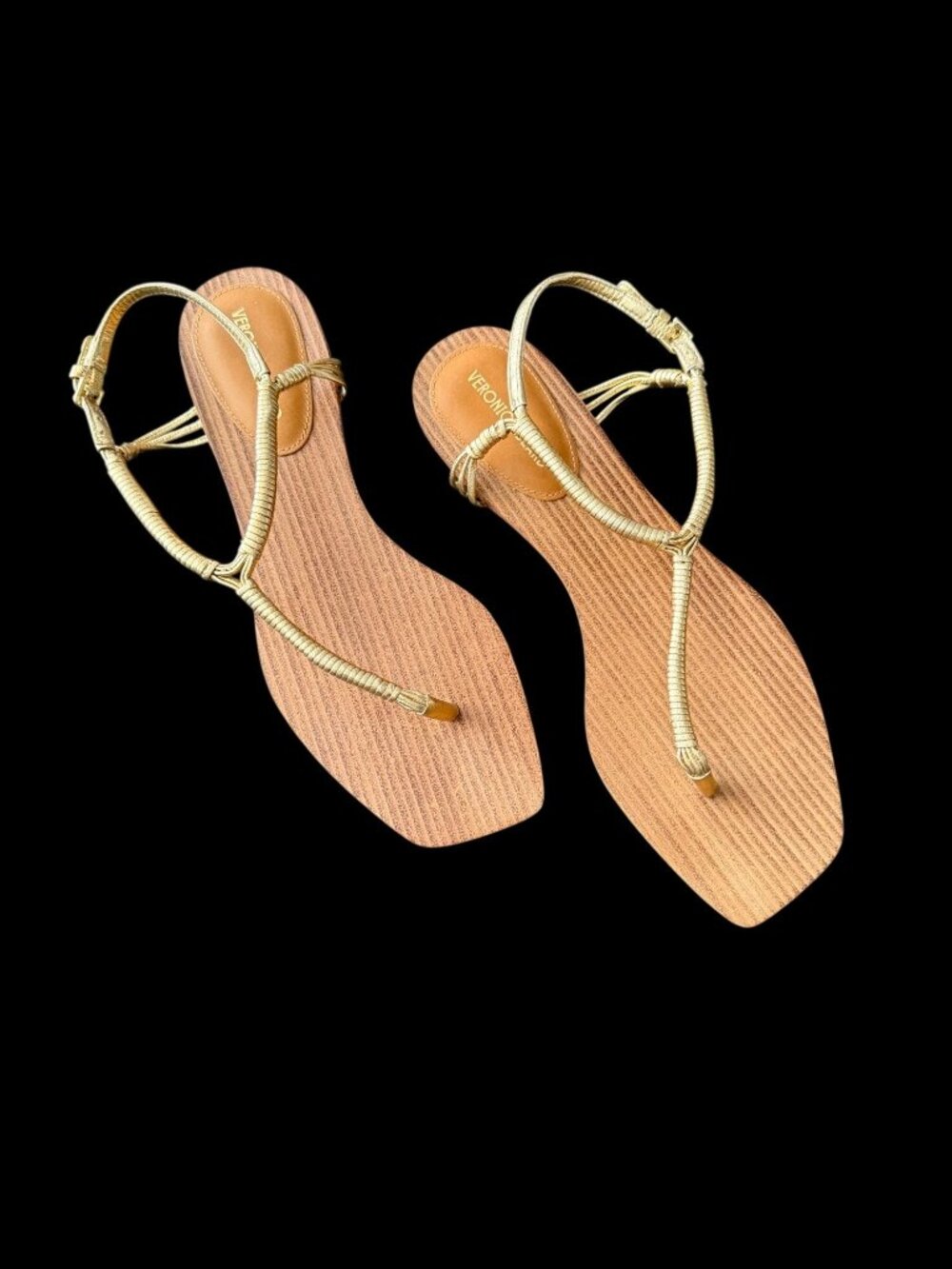 Veronica Beard Amelia Gold Leather Ankle Strap Sandals 7M Minimalist Square Toe